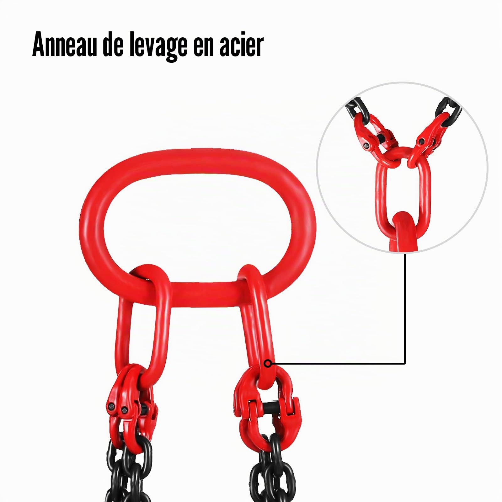 Happybuy Chaîne de Levage de Poids à 4Pieds Élingue en Acier Allié 1,5m Diamètre Chaîne 8mm Capacité Charge 5T Élingue de Chariot Élévateur Chaîne, Exploitation Minière des Ports de Construction G80