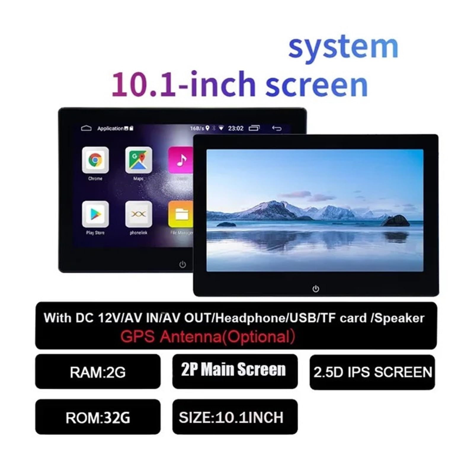 Monitor De Reposacabezas con Pantalla IPS 10,1" Y Táctil For Asiento Trasero Coche, Reproductor Vídeo En Línea, Música, FM, Bluetooth FáCil Instalación para Viajes(2G-32G-2P)