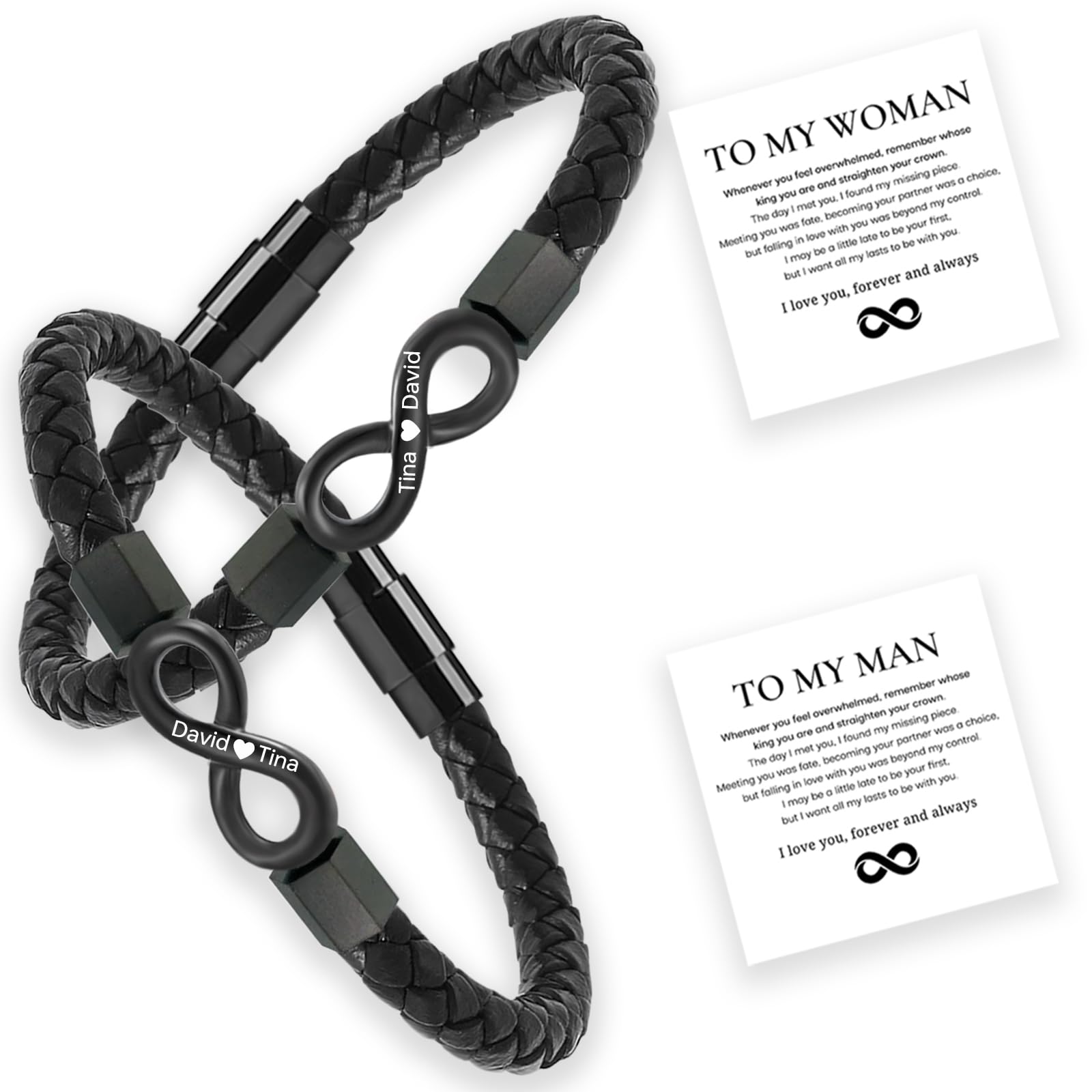 MEONFY to My Man/Woman Bracelet, Personalized Dual Name Infinity Leather Bracelet, Matching Couple Love Promise Bracelet, Custom Name Stainless Steel