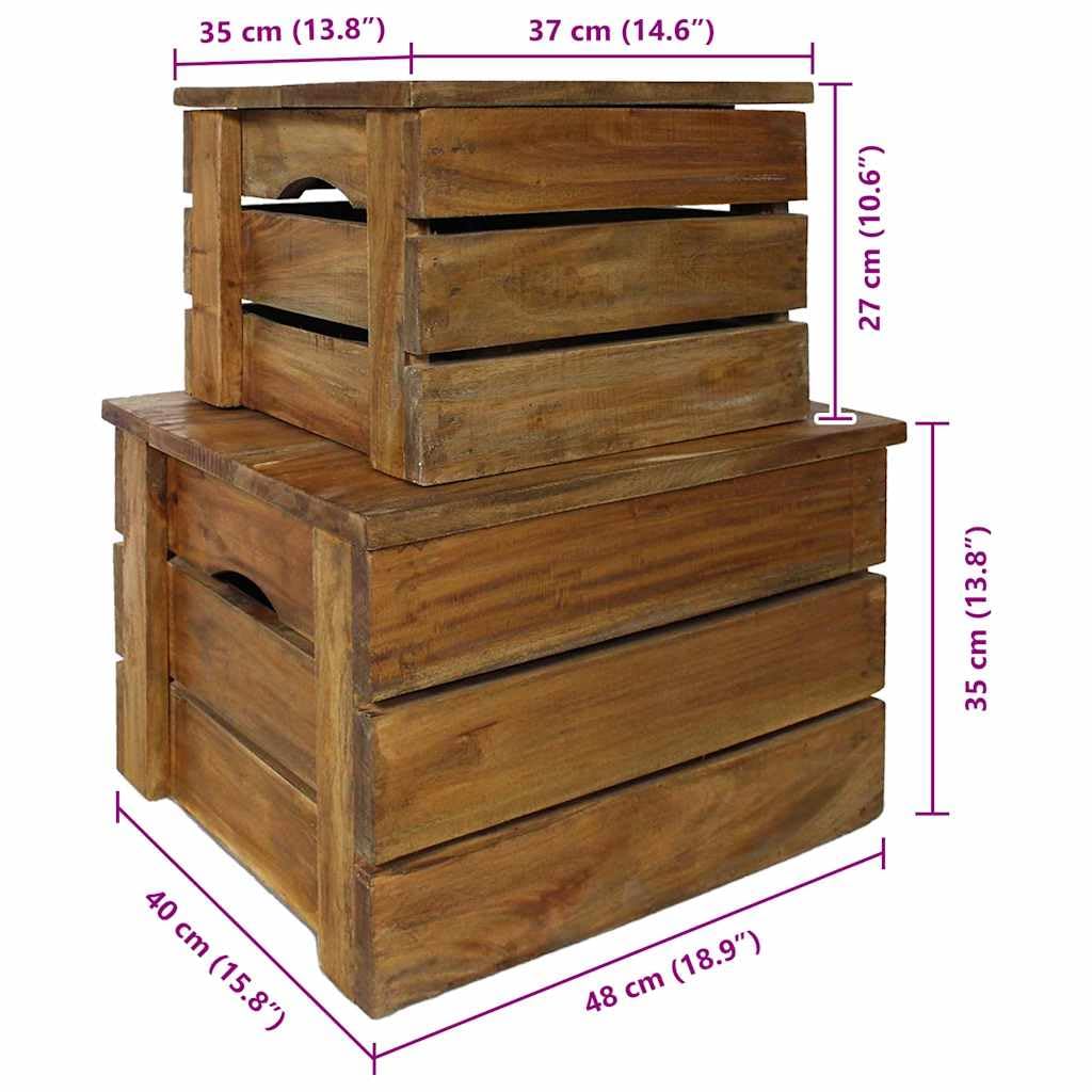 Aufbewahrungskisten 2er Set Massivholz Mahagoni Holztruhe Vintage | Handgefertigte Allzweckkisten aus Echtholz mit viel Stauraum fuer Ordnung in Schlafzimmer, Wohnzimmer und Flur.