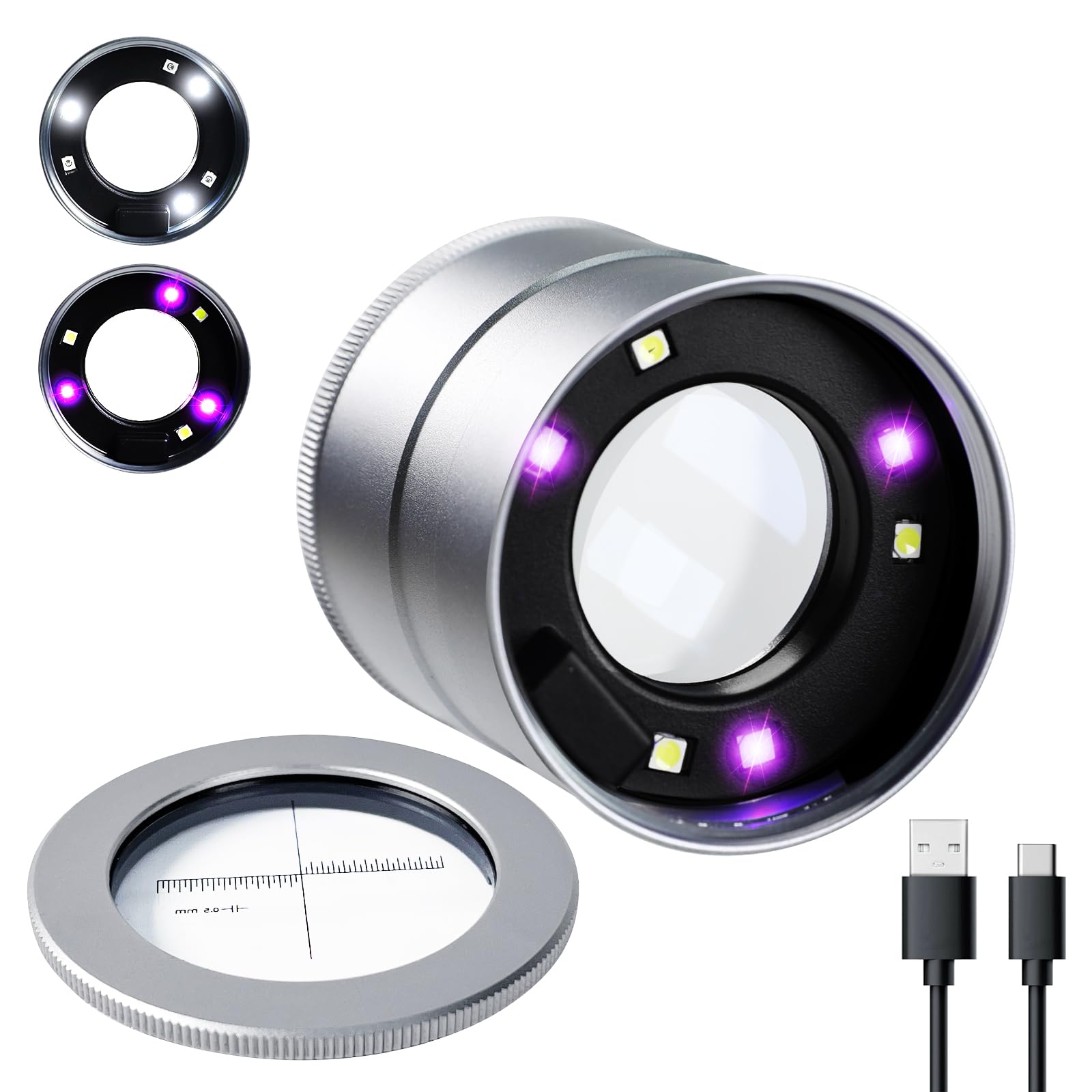 Lente d'Ingrandimento 30X con 13 LED - Lente Professionale per Lettura, Ispezione e Hobby - Grande, Portatile con Impugnatura Antiscivolo - Ideale per Anziani, Gioiellieri e Bambini