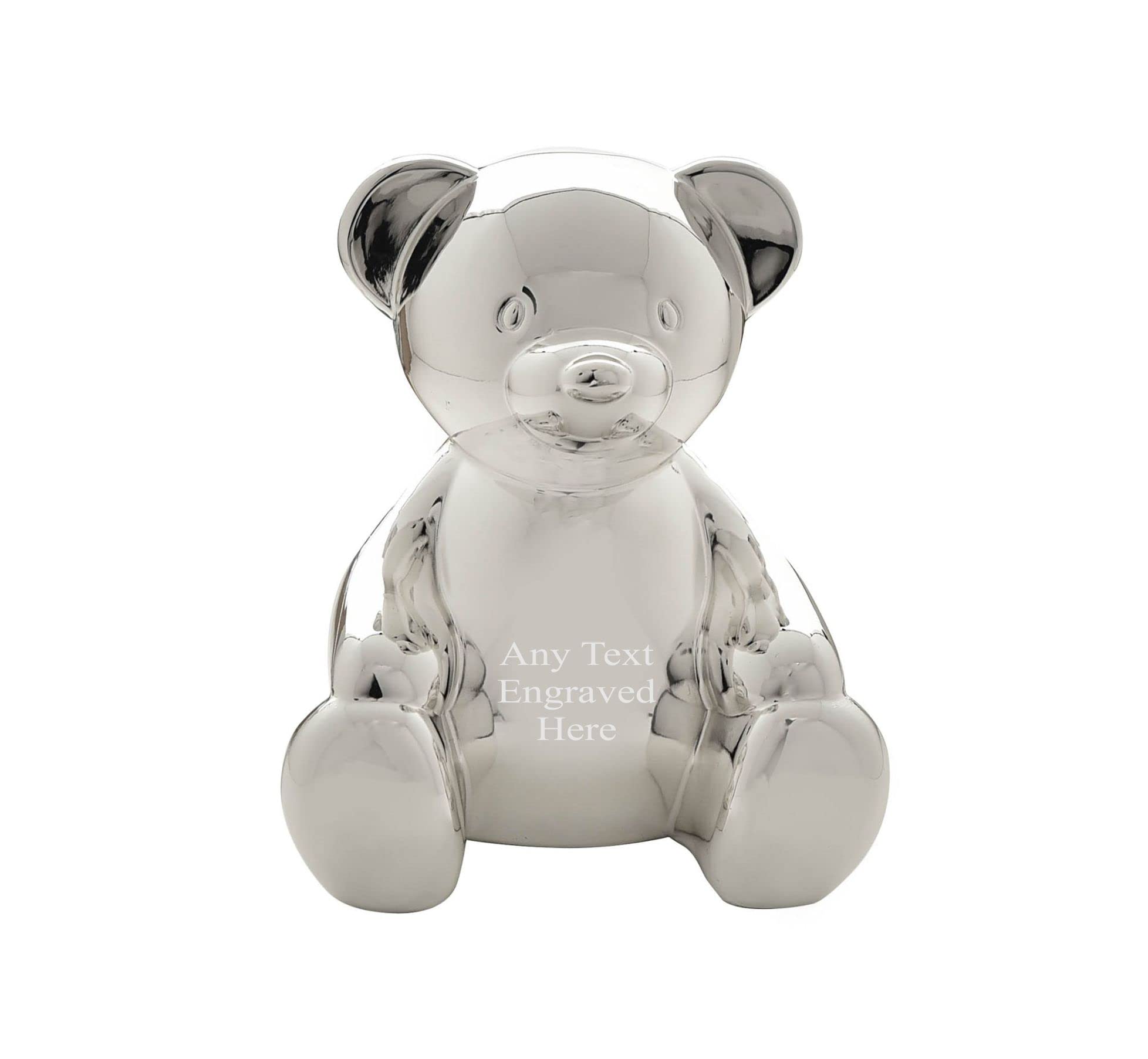 Silver [Custom] Personalised Engraved -Plated Teddy Bear Bank Money Box Christening / Birthday / Baby Gift