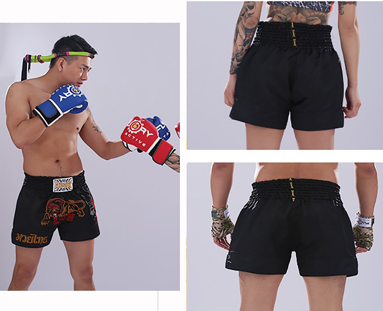 FLUORY spodenki Muay Thai, wysokiej jakości spodenki bokserskie MMA Kick Boxing dla kobiet, mężczyzn, dzieci, zawodów treningowych bojowych.