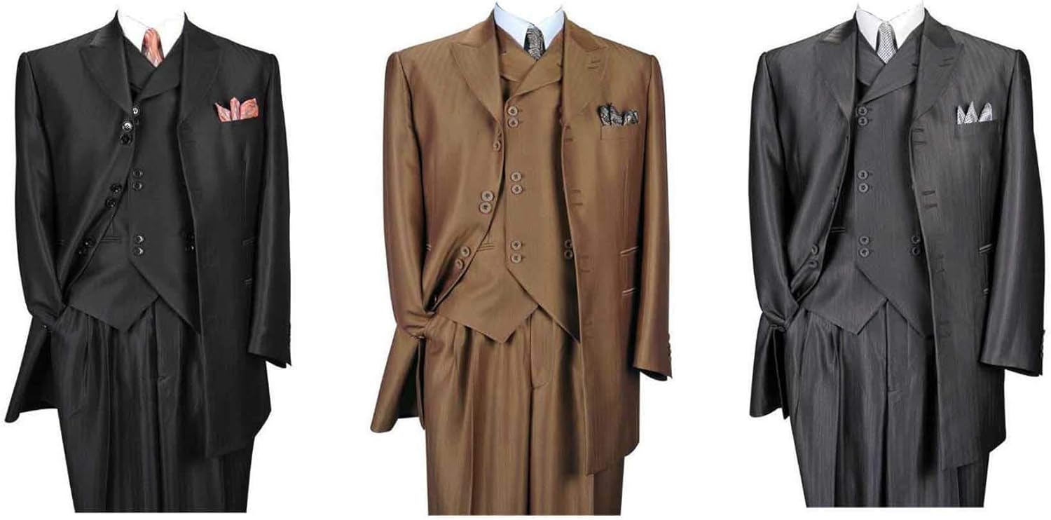 Herring Bone Stripe High Fashion Suit with Vest & Pants 5264 - Image 3