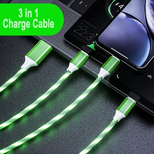 Ihao 3 In 1 Multi Connectors Charger Cable Micro Usb/Usb Type C Fast Charging Cord Cool Visible Led Current Flowing Compatible With Cell Phones And Other Electric Products -Green 39 Inch… #TOP3
