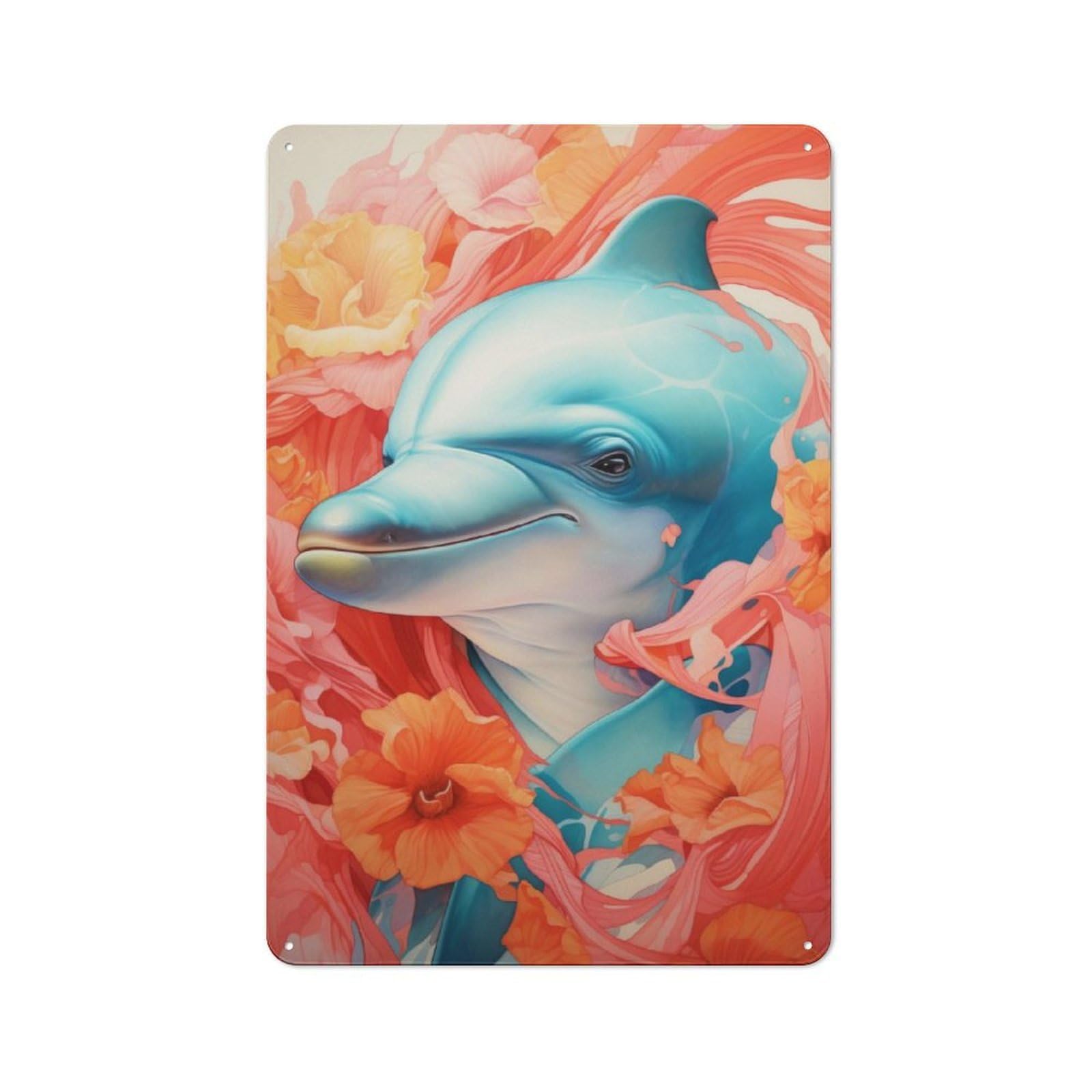 Junmoney Dolphin Close Up Portrait Tin Wall Plaque 30X20cm With For Guest Room Or Hallway, For Hallway Wall Decor Fans