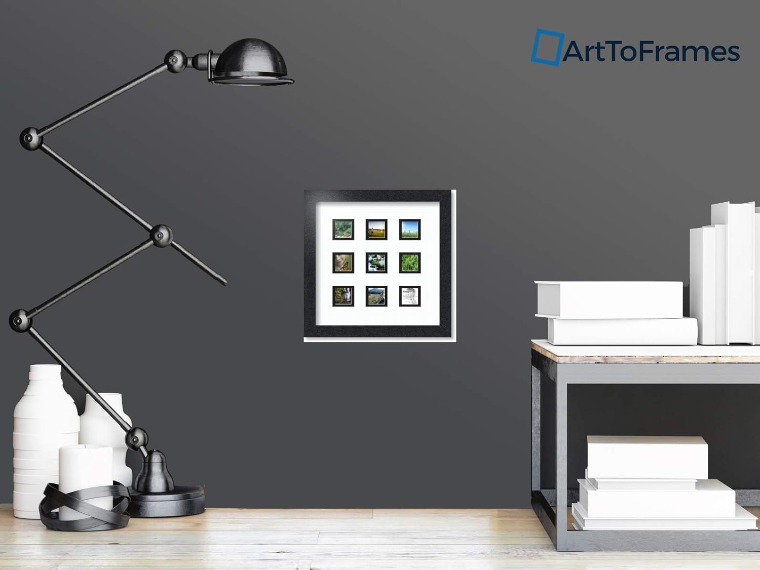 ArtToFrames Collage Photo Frame Double Mat with 9 - 2x2 Openings and Satin Black Frame