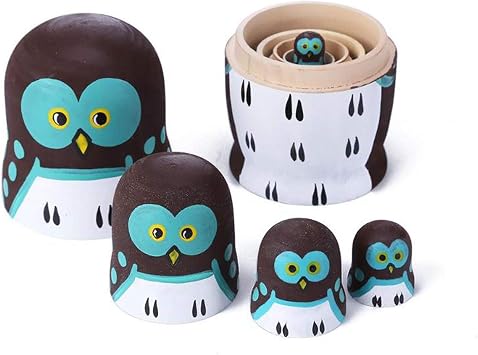 Nesting Dolls 5 Pcs Wooden Russian Nesting Dolls Set Kids Ethnic Style Matryoshka Dolls Toys Children Bird Face Color Painted Doll