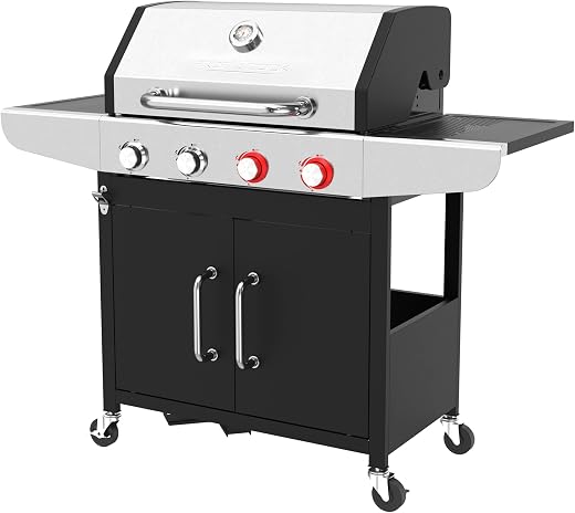 ProfiCook Gasgrill 4 Brenner, Edelstahl, 67×43 cm Grillfläche