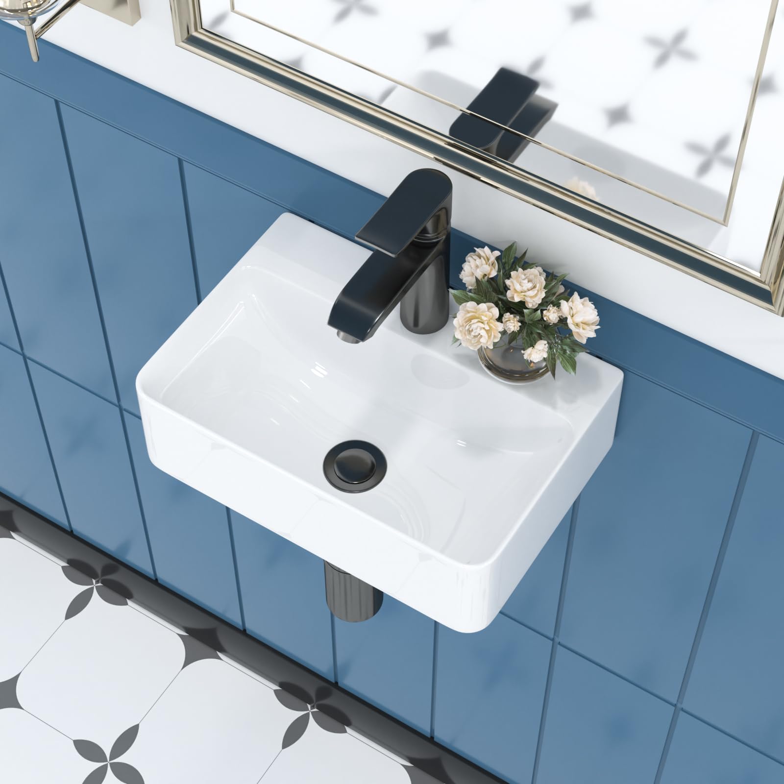 Sarlai 14 x 10 Inch Wall Mounted Bathroom Sink Rectangle Vessel Sink