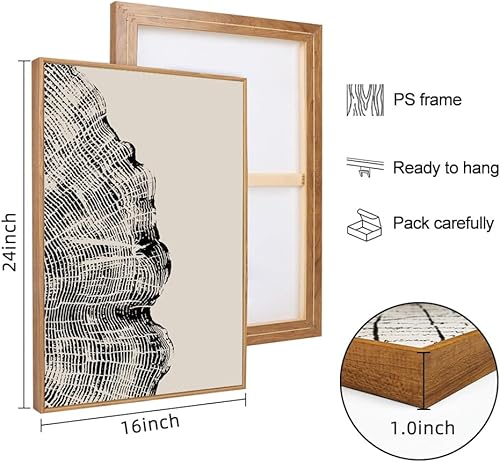 Miniatura 6 de CHDITB Juego de arte de pared de anillos de árbol de madera enmarcados, 16 x 24 pulgadas, lienzo blanco y negro, decoración de pared, impresiones