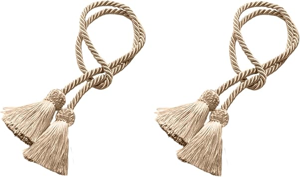 Curtain Tiebacks Handmade Decorative Curtain Holdbacks Rope with Tassel Curtain Pendant Rope Adjustable Ties Door Curtain Decorative Beige, 2 PC
