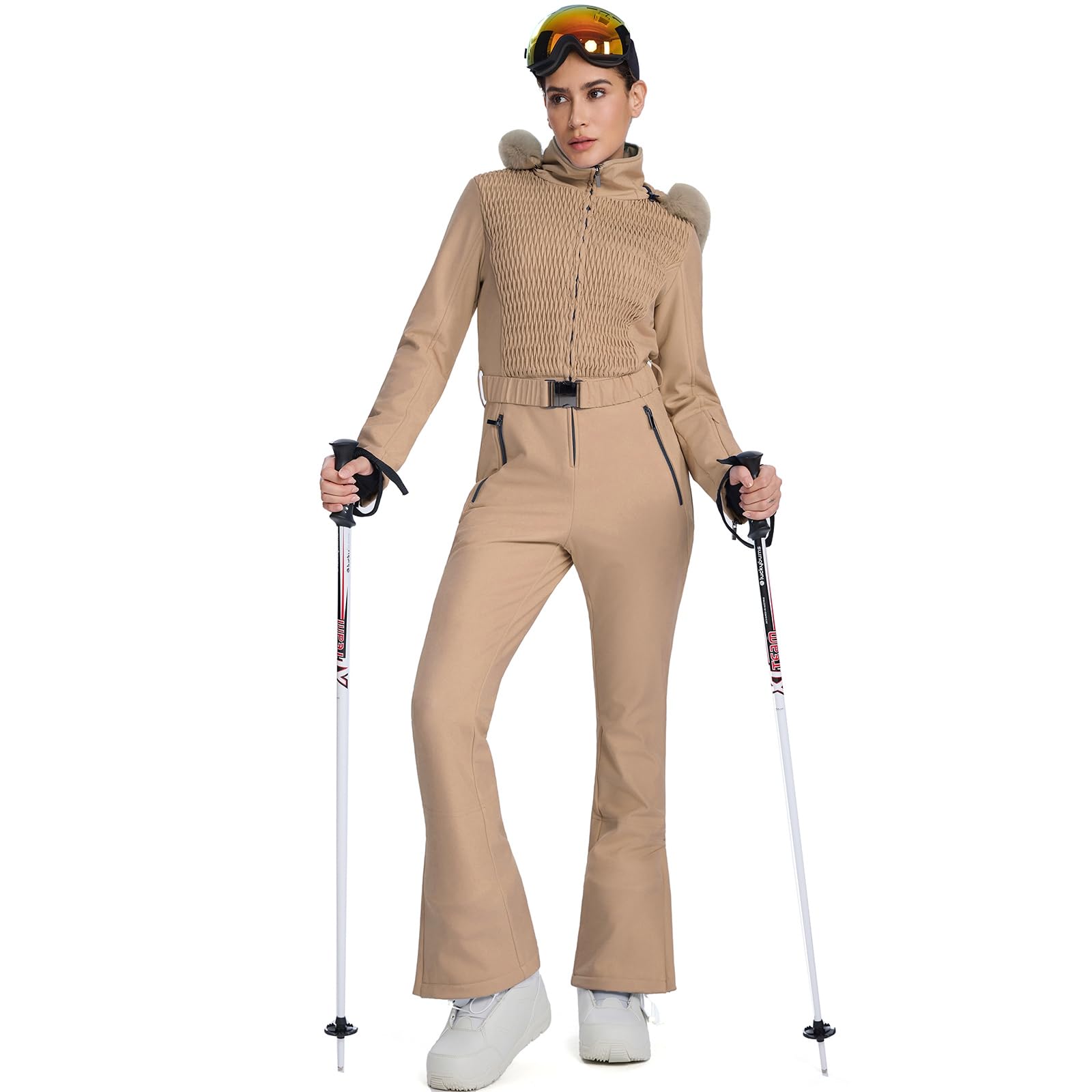 HOTIAN Traje de esquí de una pieza para mujer, impermeable, resistente al viento, traje de nieve para mujer, traje de invierno, cálido, snowboard, con capucha