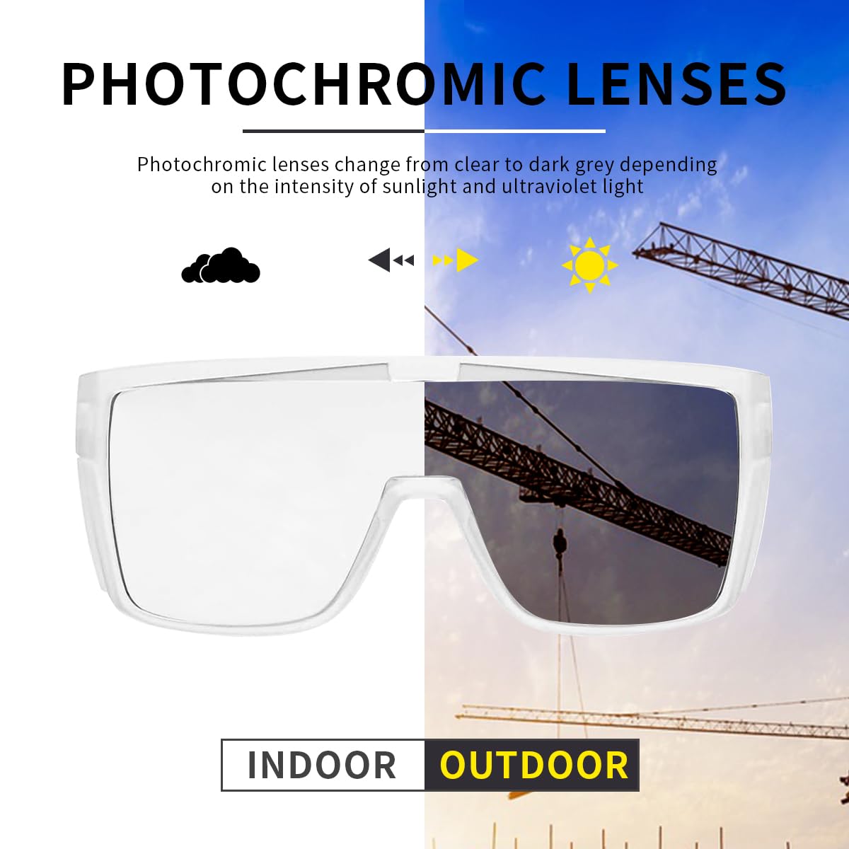 Transition - Gafas de protección fotocromáticas para hombre y mujer, protección integral con protección UV antiluz azul