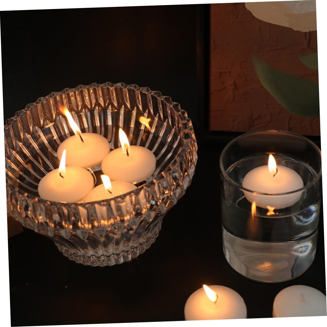 SHINEOFI 6 Pcs Unscented Small Floating Tealight Candles 4.5x2.5cm Round Wax Pool Party Wedding Romantic Dinner Décor