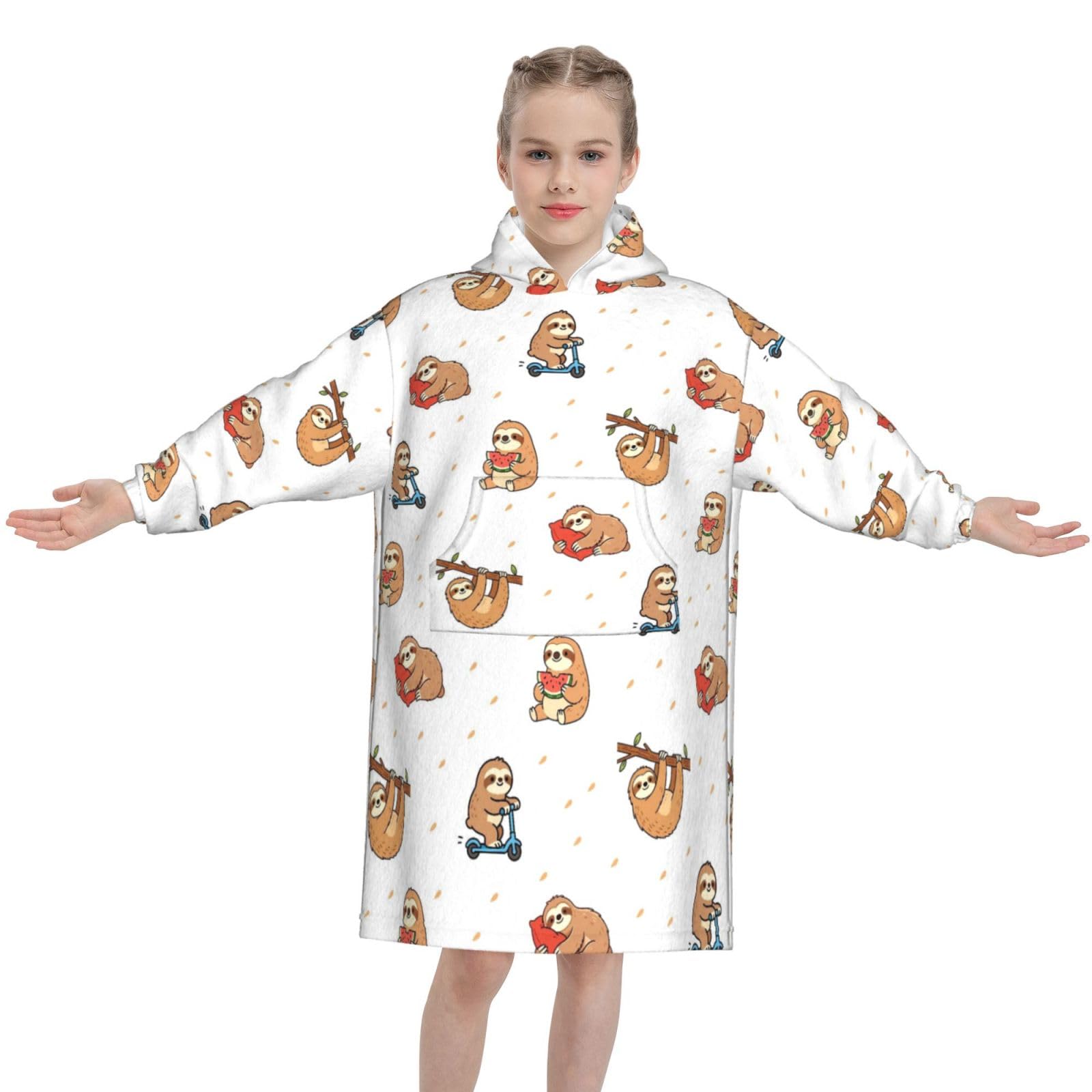 Sloth Gifts Wearable Blanket Oversized Blankets Cozy Hoodie For Kids Sweatshirt Sweater Throw With Pocket for Girls Boys