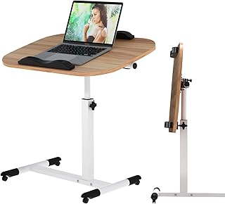 60x40cm Laptoptisch mit Rollen, Laptoptisch Höhenverstellbarer 69-95 cm, Klappbarer Computertisch, PC Tisch Schreibtisch Computertisch Mobiler Stehtisch 360 Drehbaren Tischplatte, Holz