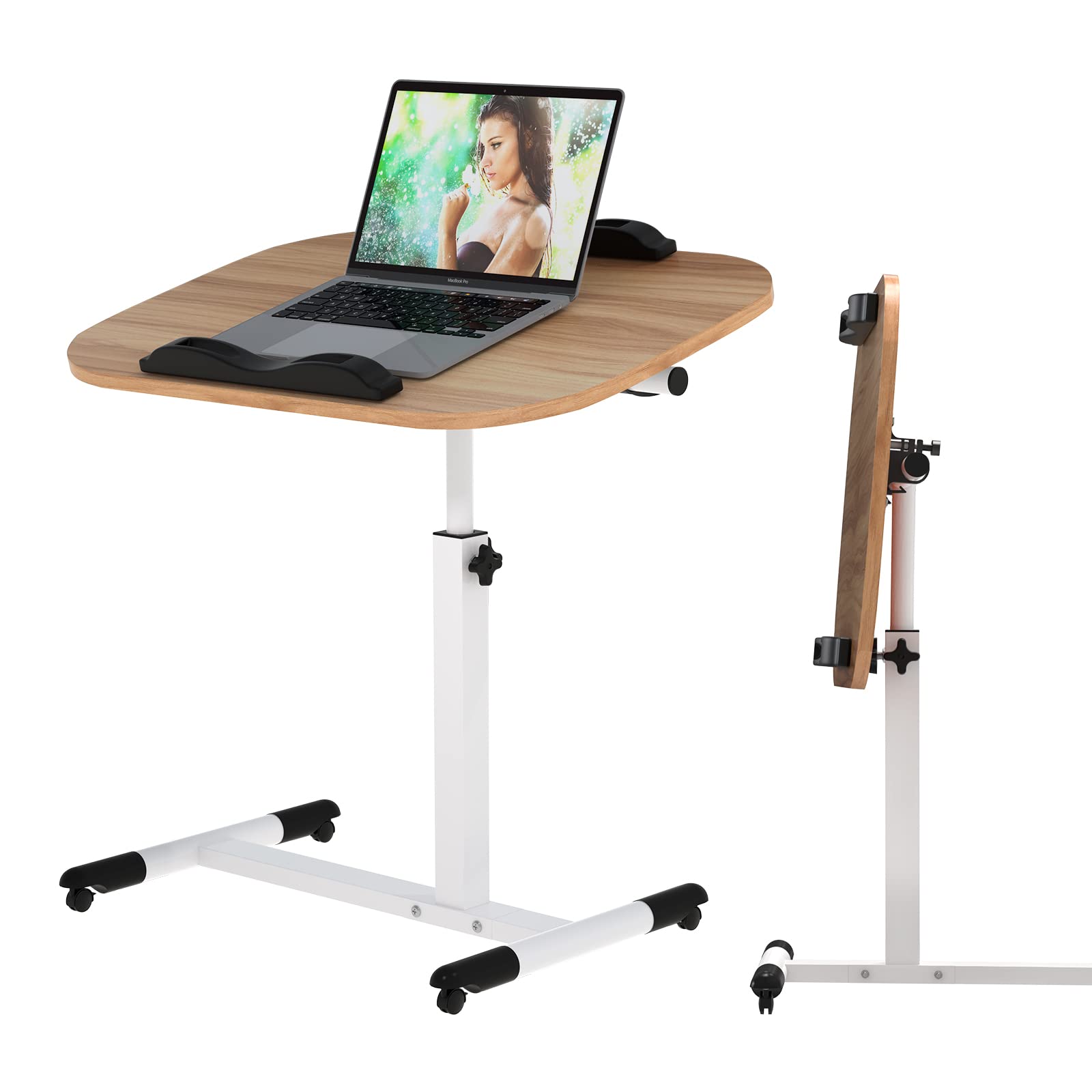 Bureau d'ordinateur réglable en hauteur petite table pliante sur roulettes pivotante