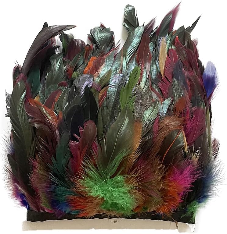 LONDGEN Natural Rooster Feather Width 5-7 inches Craft Feather Fringe Trim Pack of 2 Yards for Clothes Decoration and DIY Craft Feathers (Colorful)