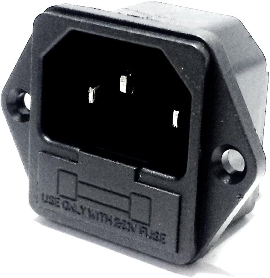 CESS Screw Mount AC Power Inlet with Fuse Holder,Socket Type, Black - 4 PACK