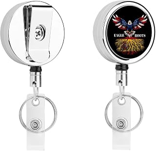 America Spain Spanish Flag Eagle Roots Retractable ID Badge Holder Reel with Clip and Keyring Heavy Duty All-Metal Casing with 24 Inch Nylon Rope for Work Nurse