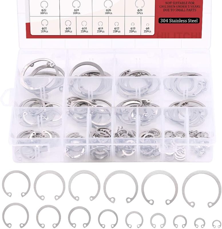 Hilitchi - Juego surtido de anillos de retención internos de acero inoxidable 304, 200 unidades, 15 tamaños