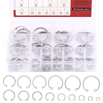 Hilitchi 200Pcs 15Sizes 304 Stainless Steel Internal Snap Ring Circlip Snap Retaining Clip Ring Assortment Set