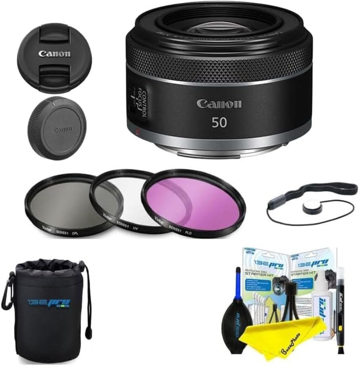 Canon RF50mm F1.8 STM for Canon Full Frame Mirrorless RF Mount Cameras [EOS R, EOS RP, EOS R5, EOS R6] Black (Lens w/BuzzPhoto Advanced Accessories Bundle)