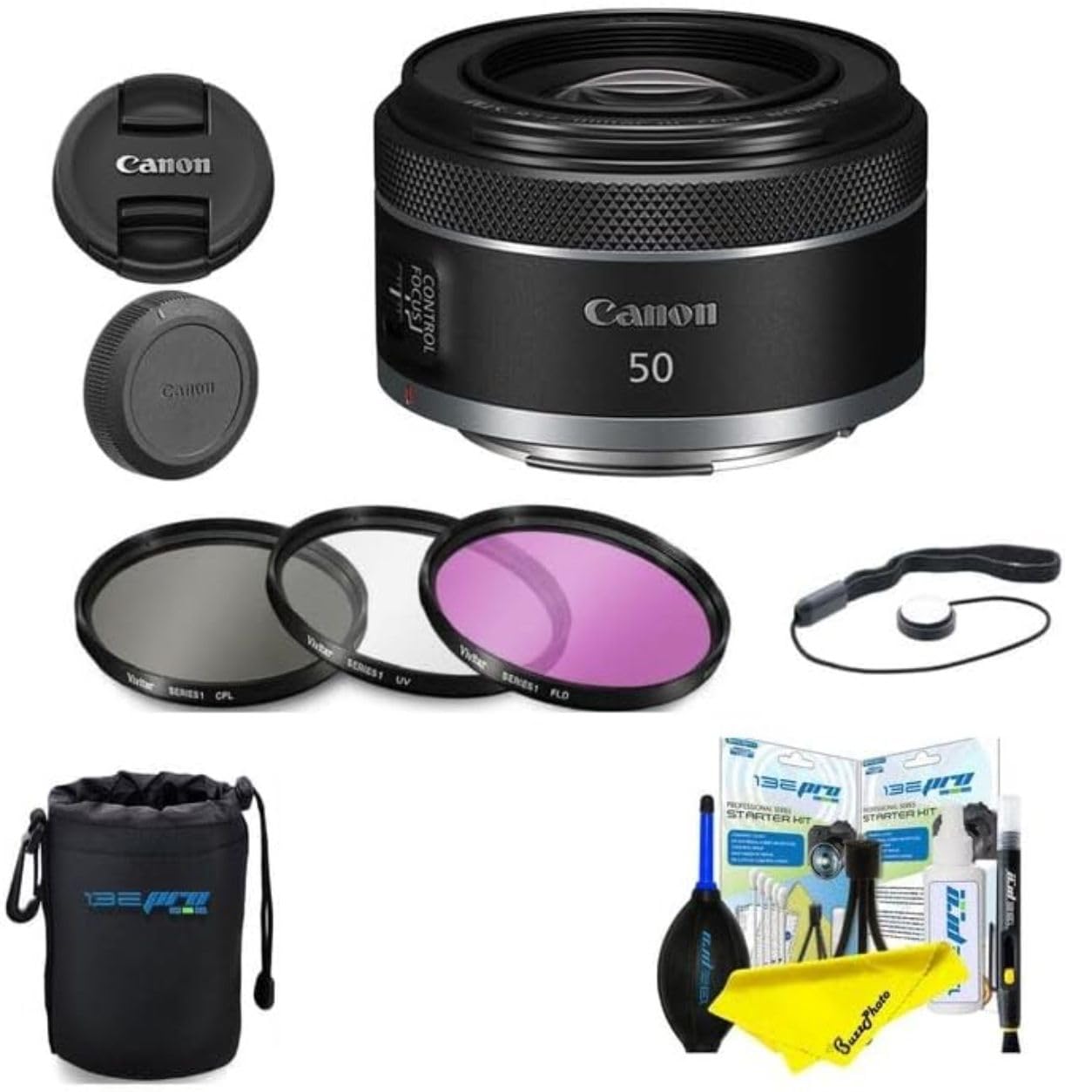 Canon RF50mm F1.8 STM for Canon Full Frame Mirrorless RF Mount Cameras [EOS R, EOS RP, EOS R5, EOS R6] Black (Lens w/BuzzPhoto Advanced Accessories Bundle)
