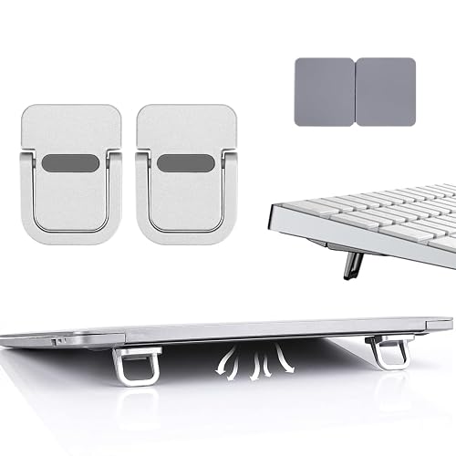 NETZILLA 2PCS Invisible Metal Laptop Stand for Desk | Portable Mini Laptop Keyboard Riser | Compatible with MacBook, Dell, HP, Lenovo, Asus, Acer & More | Includes Extra Glue & Anti-Slip Pads