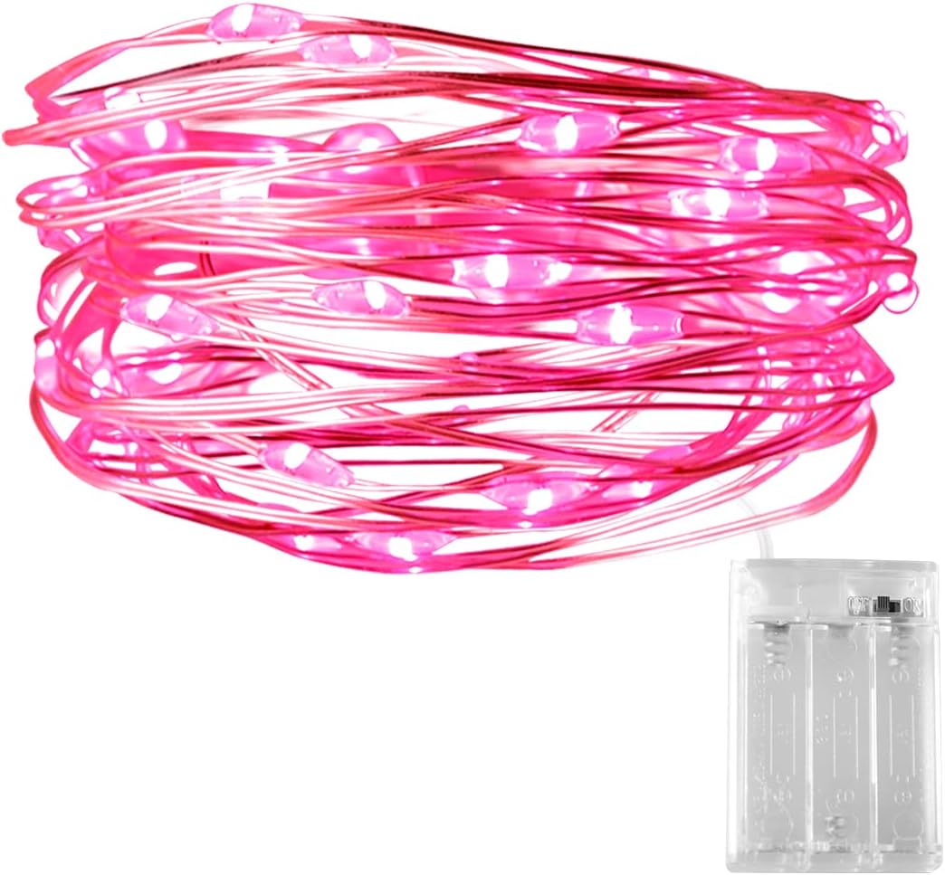 Pink Battery Fairy Lights, Dalugo 3M 30 LED Battery Operated Pink Valentines Lights for Girls Bedroom Valentines Day Christmas Birthday Decorations