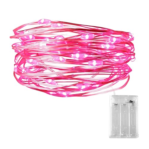 Pink Battery Fairy Lights, Dalugo 3M 30 LED Battery Operated Pink Valentines Lights for Girls Bedroom Valentines Day Christmas Birthday Decorations - Pink - 3 meters