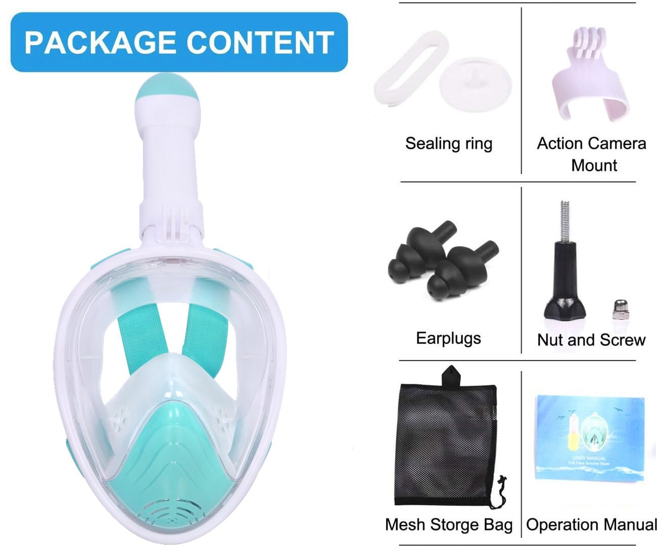 Maschera Subacquea, Maschera Snorkeling Bambino con Visuale Panoramica 180° Design Pieno Facciale Anti-Appannamento e Anti-Infiltrazioni Maschere da Immersione