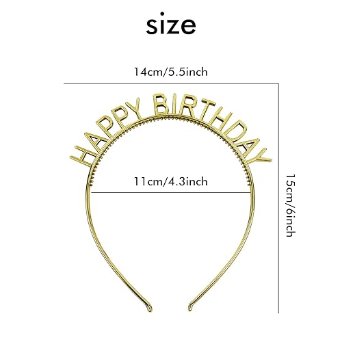 Miniatura 4 de Lawie Paquete de 10 diademas de feliz cumpleaños doradas y plateadas, finas y lisas con base dura de plástico, bandas para el cabello delgadas,