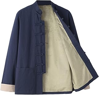 Chaqueta de traje de tang caliente engrosada de invierno para hombre, estilo chino, cuello alto, botón de rana, parte superior, azul marino, S