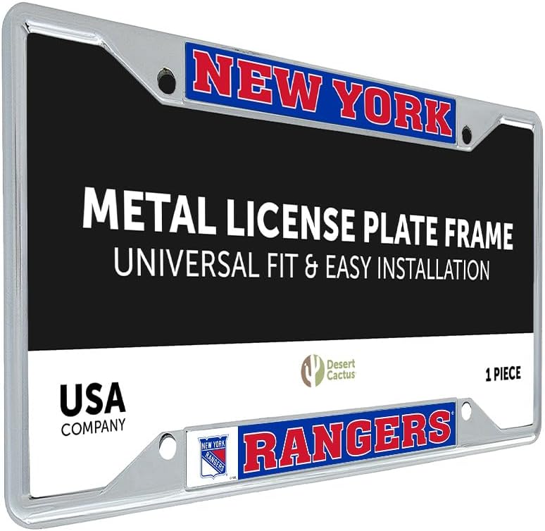 Desert Cactus New York Rangers Car Accessories NHL Team National Hockey League Metal License Plate Frame and Tag Holder for Front or Rear of Car (Team Name)
