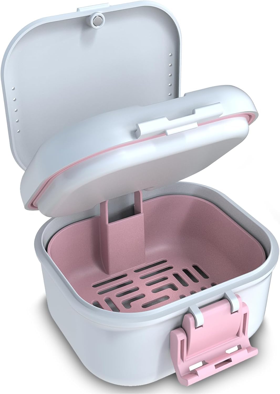 BVN Boîte à prothèses avec tamis et protection contre les fuites – Boîte à prothèses dentaires double couche pour rétentions, morsures et rails de morsure, boîte de nettoyage portable et rangement