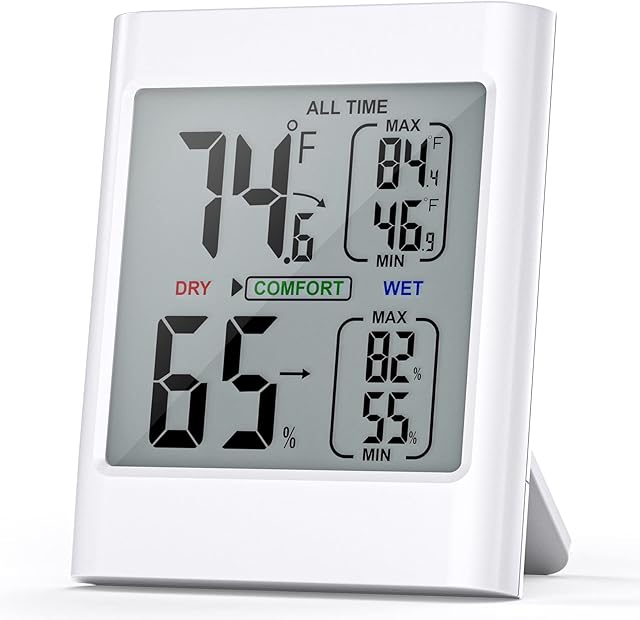 Umedo Indoor Thermometer Hygrometer, Baby Room Thermometer, Humidity Gauge with All Time/24 HRS Record, Air Comfort Indicator, Indoor Climate Indicator for Room, House, Office, Greenhouse, Terrariums