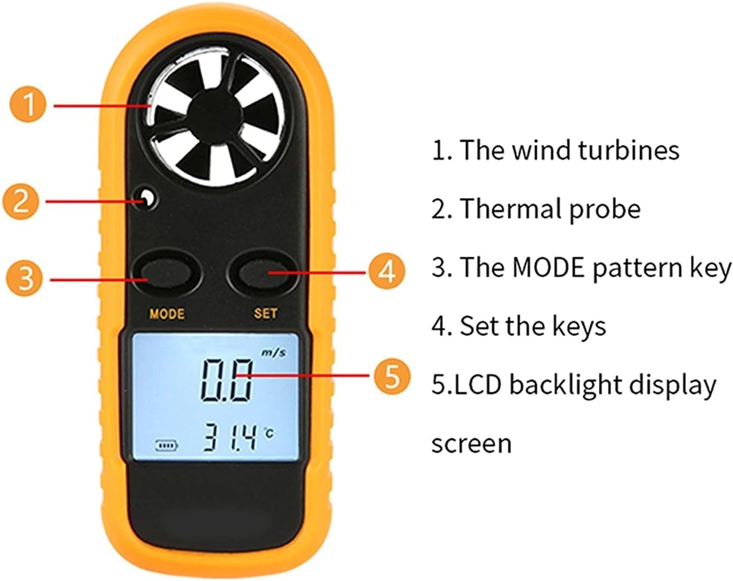 Anemometer Handheld, Digital LCD Backlight Wind Speed Meter Gauge, Air Flow Velocity Measurement Thermometer for Measuring Wind Speed