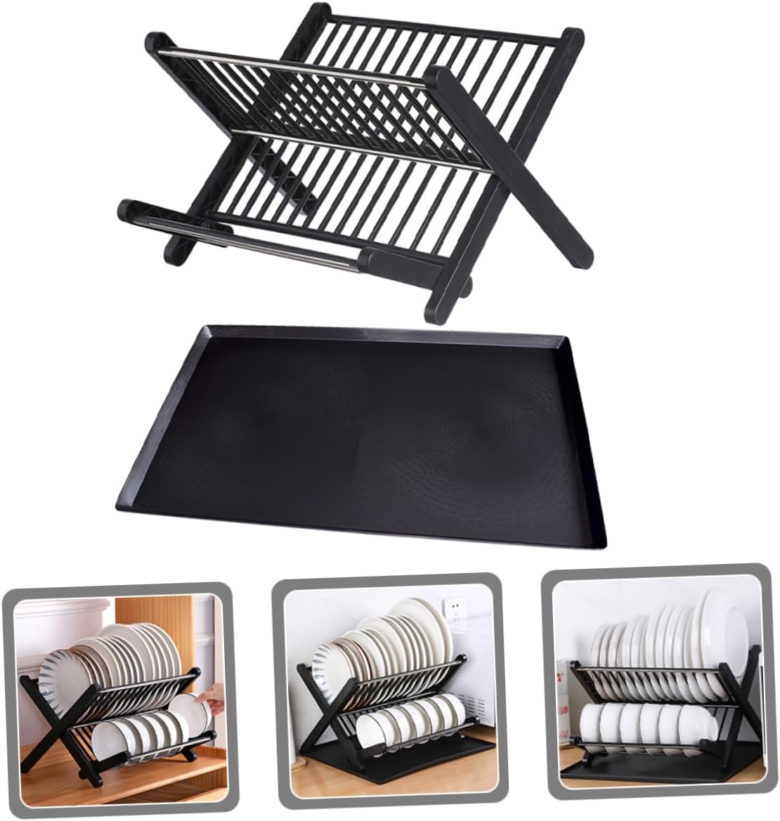 1set Folding Kitchen Dish Drainer Rack Drip Tray Space-Saving Plate Drying Rack for Dishes Bowls and Tableware Design for Home and Restaurant Use