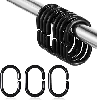 24 Pack Black Plastic Shower Curtain Hooks, C-Shape Rings Hook for Bathroom Shower Window Rod Curtains Hanger