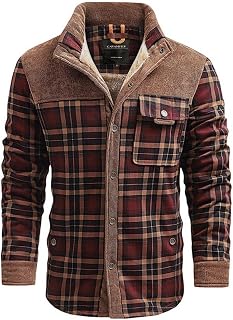 MODGE Jacket for Men Men's Cotton Plaid Jacket Thickened Warm Winter Corduroy Shirt Men's Fleece Military Outdoor Metal Button Jacket (Color : Yellow Green, Size : EU Size XS)