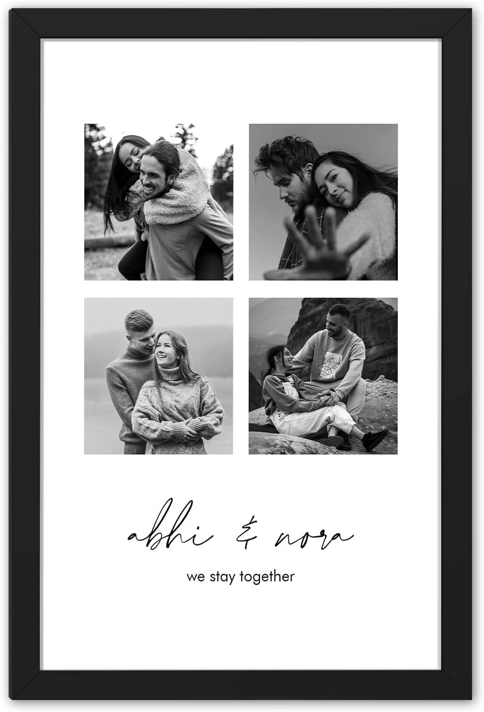 Ritwika's Wall Art of Personalized 4 Photos Collage & Custom Message Painting in Black Frame With Acrylic Glass Printed on Premium Glossy Paper, Black & White, Size 13.5 X 19.5 IN, Set of 1