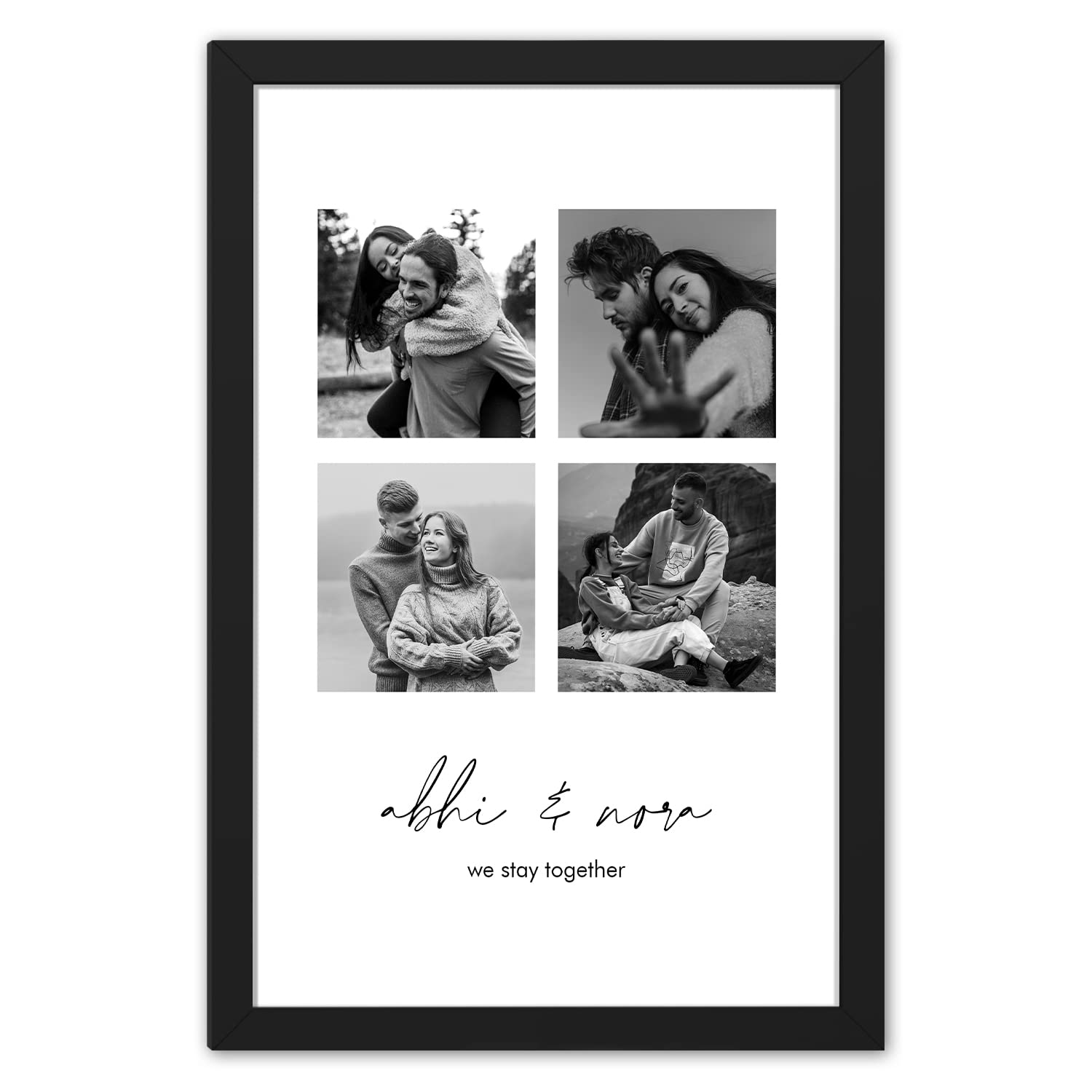 Ritwika's Wall Art of Personalized 4 Photos Collage & Custom Message Painting in Black Frame With Acrylic Glass Printed on Premium Glossy Paper, Black & White, Size 13.5 X 19.5 IN, Set of 1