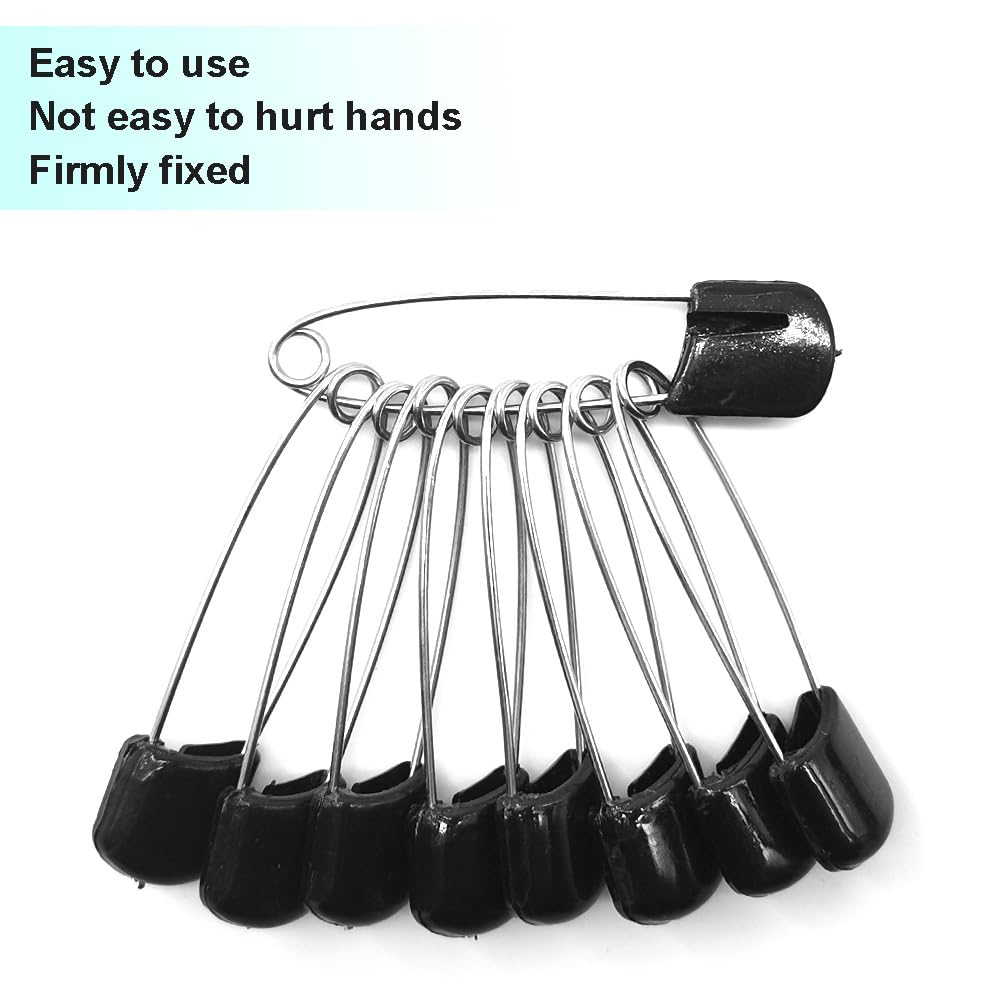 Lot de 50 épingles à couches, de 5,5 cm, à nourrice, en plastique, avec fermeture de verrouillage, noires