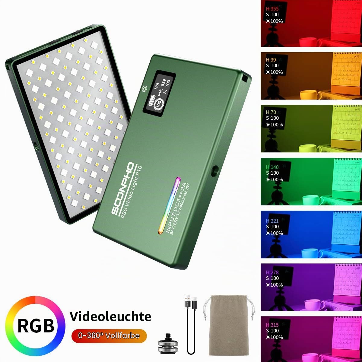LED Videoleuchte RGB, LED Videolicht Aluminium USB Wiederaufladbarem LED Video Licht mit 4400 mAh Akku 2500K-8500K Dimmbare RGB Licht Fotografie für DSLR Kamera YouTube Videofotografie,CRI97+