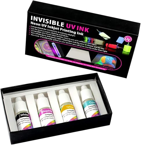 Miniatura 2 de Professional Tinta ULTRAVIOLETA invisible para las impresoras de chorro de tinta 4 colores fijados, 0.3 fl ozcolor, tinta de la luz negra para las