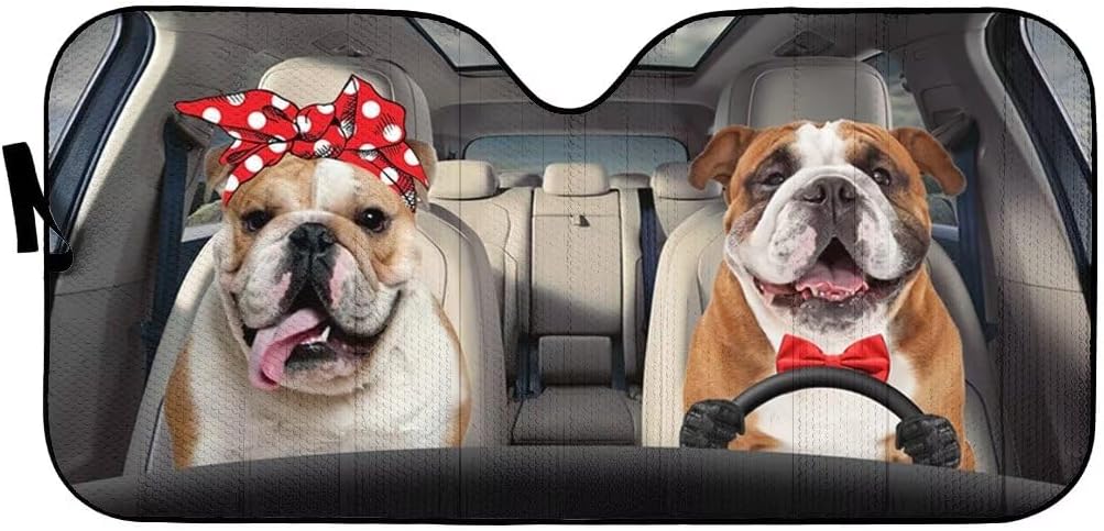 Bull Dog Car Windshield Sunshade,Front Windshield Sun Shade,Sun Visor for Car Foldable Sun Blocker Heat and Sun UV Rays,Sun Shield Cover Automotive Interior Protector for Car,SUV