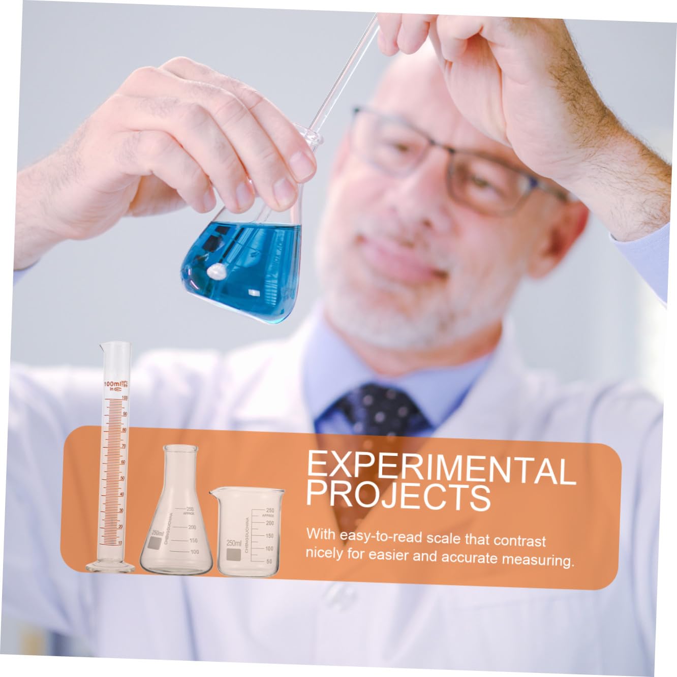 Scientific Experiment Kit Glass Beaker 250ml Conical Flask 250ml and Graduated Measuring Cylinder 100ml Laboratory Glassware Set for Chemistry and Science Lab Use