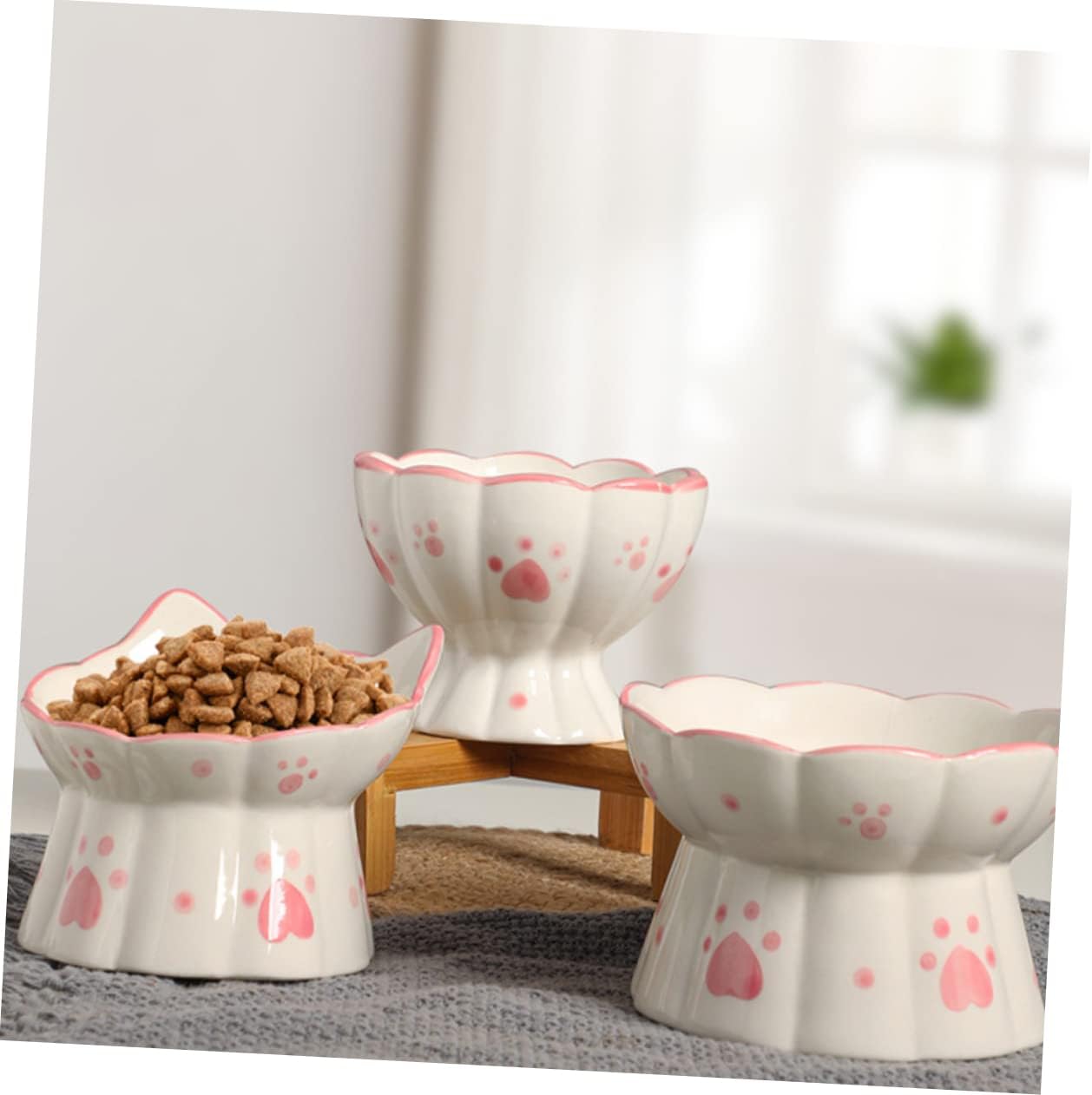 MERRYHAPY Cat Feeding Bowl Stand Elevated Cat Food Bowls Pet Feeder Stand Neck Guard Pet Feed Tool